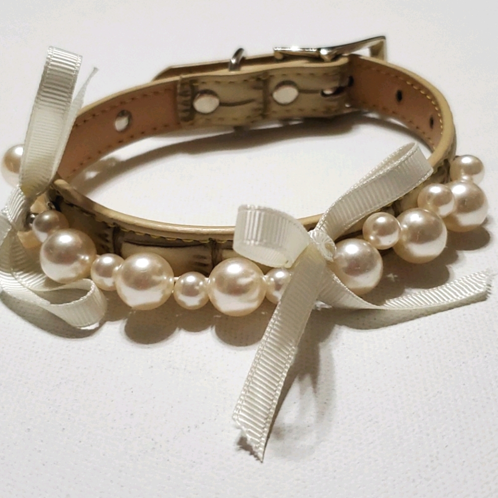 Dog Collar Faux Crocodile Bows & Pearls